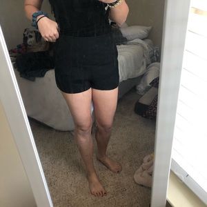 Leith Black High Waist Linen Blend Shorts